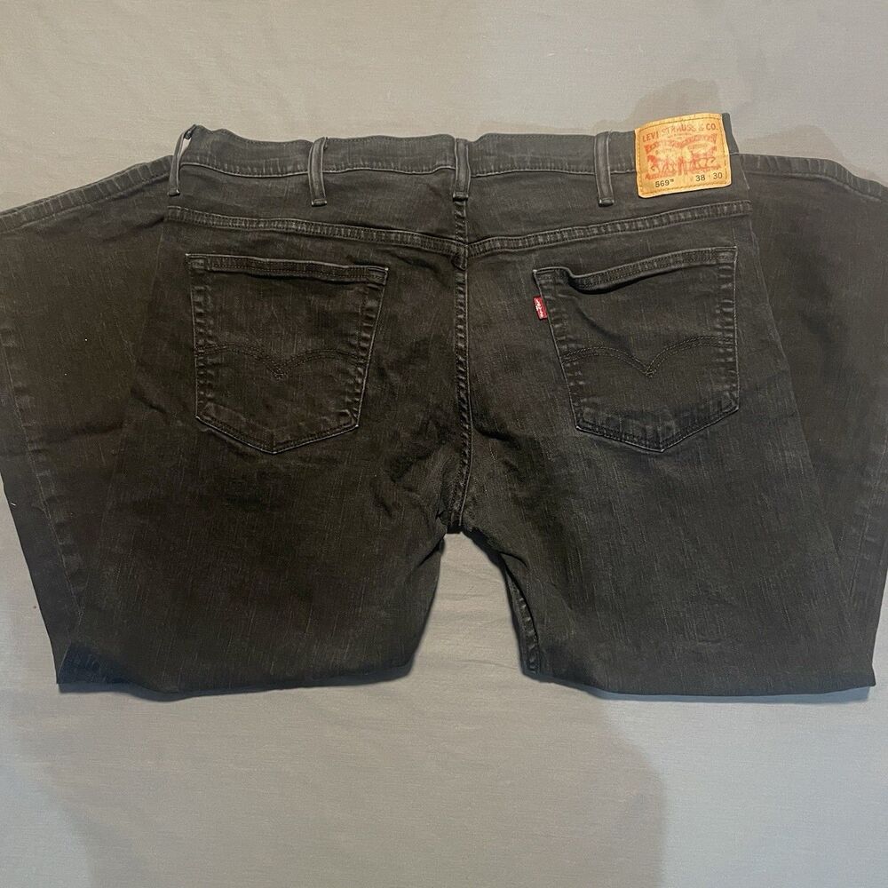 Levi's 569 Jeans Mens Fits 38x28 Black Loose Straight Stretch Denim Five Pocket